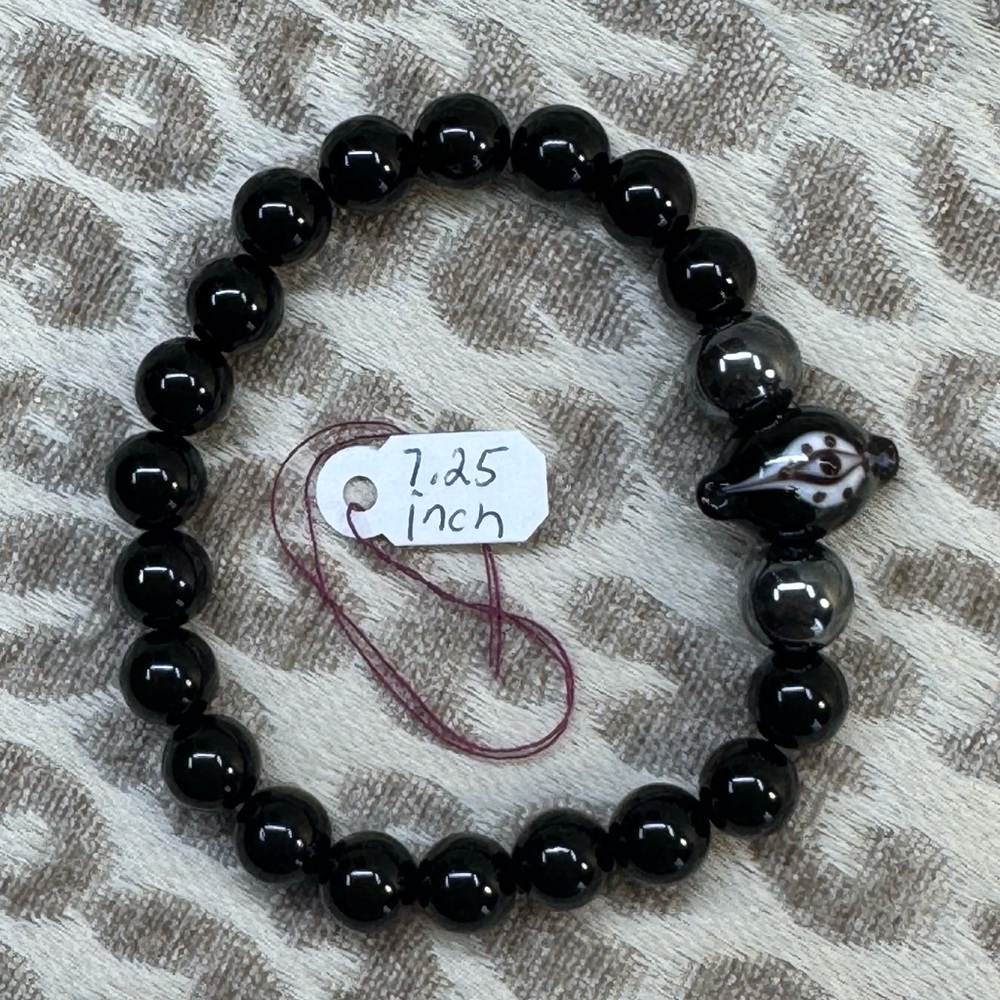 Black Obsidian, Hematite & Evil Eye Stretch Bracelet *Protective Energy* 🧿 - Picture 5 of 9